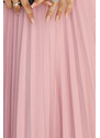 NUMOCO 311-19 LILA Classic pleated dress with short sleeves and a belt - powder pink