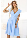 NUMOCO 348-12 SCARLETT - flared midi dress with envelope neckline and belt - light blue