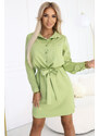 NUMOCO 284-3 CAMILLE Shirt dress with pockets and ties - olive color