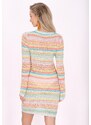 IZIA Pletena obleka 'Festival' turkizna / svetlo oranžna / rosé / bela