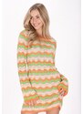 IZIA Pletena obleka 'Festival' bež / svetlo zelena / majnica / oranžna