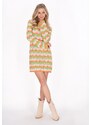 IZIA Pletena obleka 'Festival' bež / svetlo zelena / majnica / oranžna