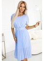 numoco basic 465-4 MIA Pleated Chiffon Midi Dress with Wide Belt - Light Blue