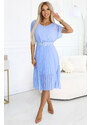 numoco basic 465-4 MIA Pleated Chiffon Midi Dress with Wide Belt - Light Blue