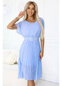 numoco basic 465-4 MIA Pleated Chiffon Midi Dress with Wide Belt - Light Blue