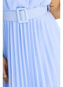 numoco basic 465-4 MIA Pleated Chiffon Midi Dress with Wide Belt - Light Blue