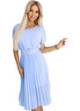 numoco basic 465-4 MIA Pleated Chiffon Midi Dress with Wide Belt - Light Blue