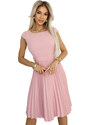 NUMOCO 311-19 LILA Classic pleated dress with short sleeves and a belt - powder pink