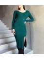 Gemre Long green dress with a slit Leona