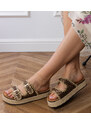 Gemre Brown glitter buckle espadrille slides Induri
