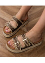 Gemre Brown glitter buckle espadrille slides Induri