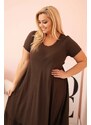 Kesi Włoski Plus size women's dress with short sleeves and ruffle made of light viscose brown