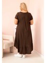 Kesi Włoski Plus size women's dress with short sleeves and ruffle made of light viscose brown