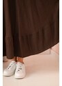 Kesi Włoski Plus size women's dress with short sleeves and ruffle made of light viscose brown