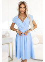NUMOCO 348-12 SCARLETT - flared midi dress with envelope neckline and belt - light blue
