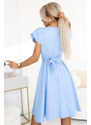 NUMOCO 348-12 SCARLETT - flared midi dress with envelope neckline and belt - light blue