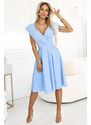 NUMOCO 348-12 SCARLETT - flared midi dress with envelope neckline and belt - light blue