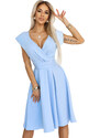 NUMOCO 348-12 SCARLETT - flared midi dress with envelope neckline and belt - light blue