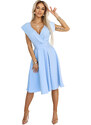 NUMOCO 348-12 SCARLETT - flared midi dress with envelope neckline and belt - light blue