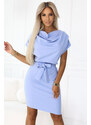 NUMOCO 240-6 ROXI dress with asymmetrical skirt and belt - light blue