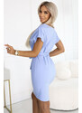 NUMOCO 240-6 ROXI dress with asymmetrical skirt and belt - light blue