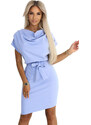 NUMOCO 240-6 ROXI dress with asymmetrical skirt and belt - light blue