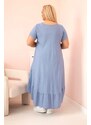 Kesi Włoski Plus size women's dress with short sleeves and ruffle made of light viscose denim