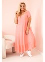 Kesi Włoski Plus size women's dress with short sleeves and ruffle made of light viscose pink