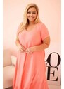 Kesi Włoski Plus size women's dress with short sleeves and ruffle made of light viscose pink