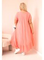 Kesi Włoski Plus size women's dress with short sleeves and ruffle made of light viscose pink
