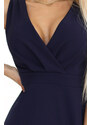 NUMOCO 634-1 MIRA elegant maxi dress with a wrap neckline and a slit on the leg - navy blue