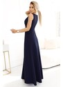 NUMOCO 634-1 MIRA elegant maxi dress with a wrap neckline and a slit on the leg - navy blue