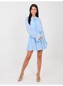 RUE PARIS Svetlo modra mini obleka z dolgimi rokavi