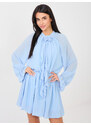 RUE PARIS Svetlo modra mini obleka z dolgimi rokavi