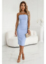 NUMOCO Midi obleka s pasom - nebesno modra